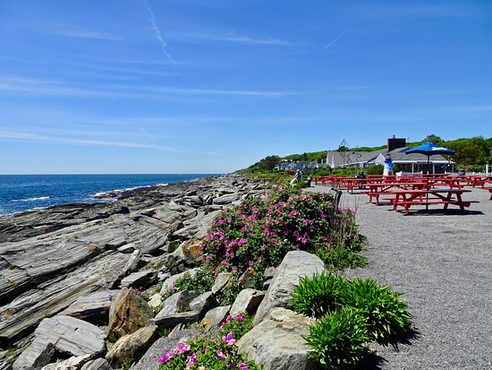 View of Two Lights lighthouse from the famous Lobster Shack restaurant